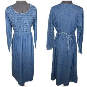 Gotcha Covered Denim Smocked Bodice Denim Dress Cottagecore Midi S USA